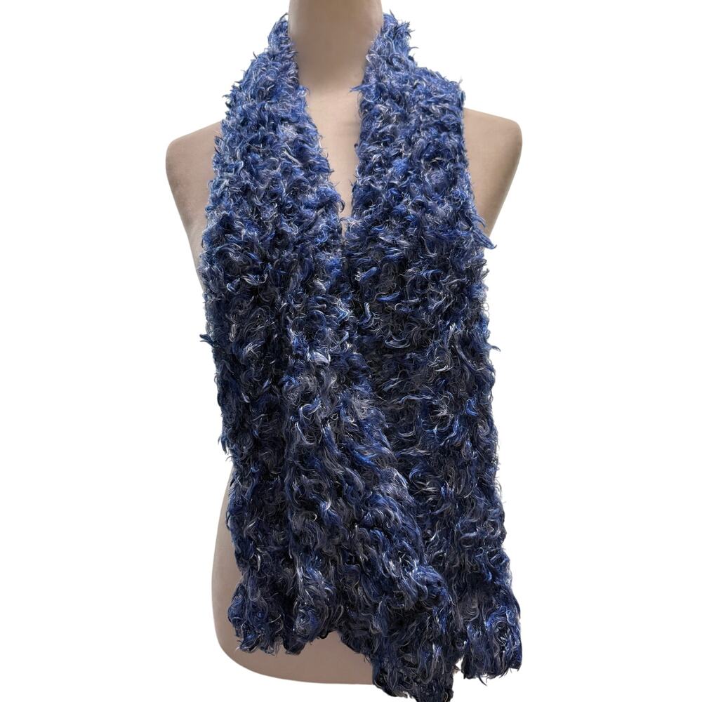 SKU3037 Blue Fluffy Soft Polyester Scarf 10" x 60" Made in Taiwan
